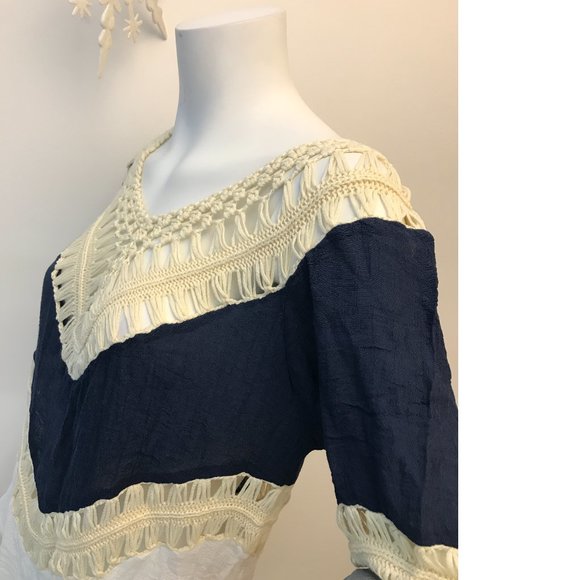 Boho Bohemian Crochet Crepe Coverup Swim Beach Tunic Dress Free People Copy NWOT - Picture 1 of 3